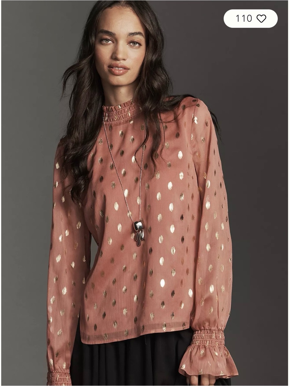 Anthropologie Endless Rose Gold Foil Dot Long Sleeve Blouse